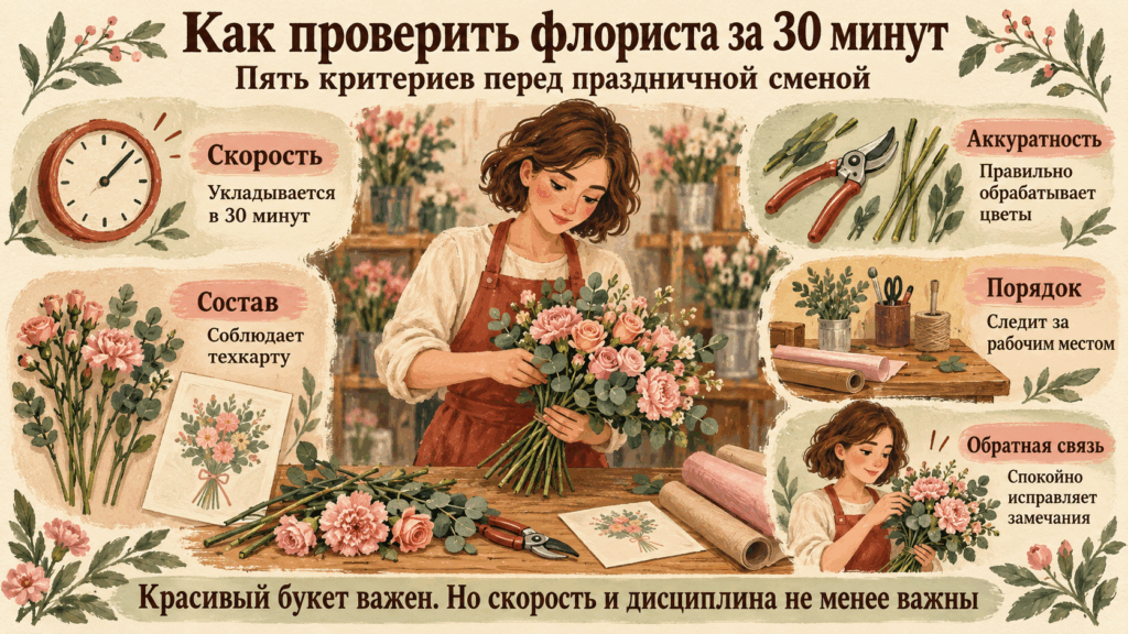 Чек-лист, как проверить флориста за 30 минут по методу Посифлора для снижения списаний
