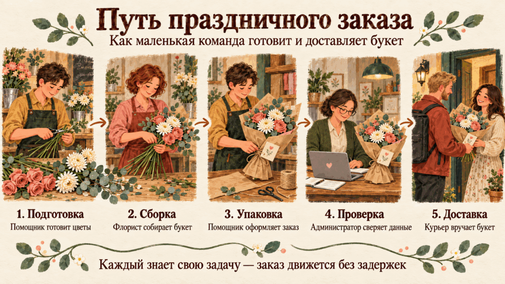 Как маленькой команде готовить букет по методу Посифлора для снижения списаний.